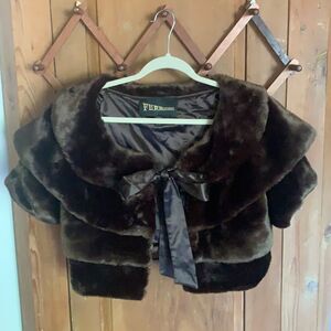 Furrocious brown faux fur lined short sleeve shrug